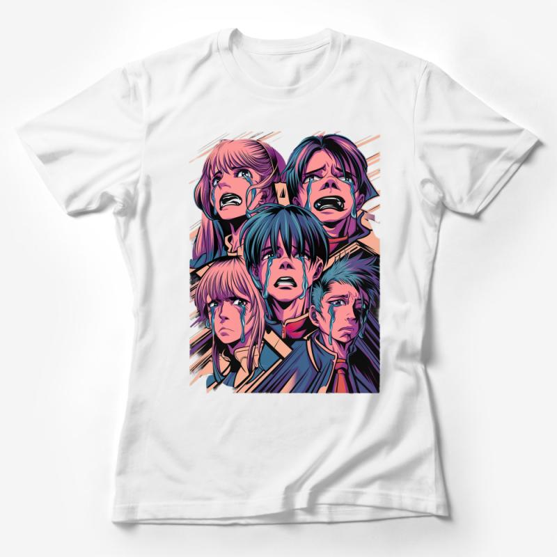 Unique Anime Inspired Graphic Tee, Colorful Manga Faces T-Shirt, Vibrant Artistic Unisex Shirt, Streetwear Clothing, Gift for Anime Fans Female T-Shirt