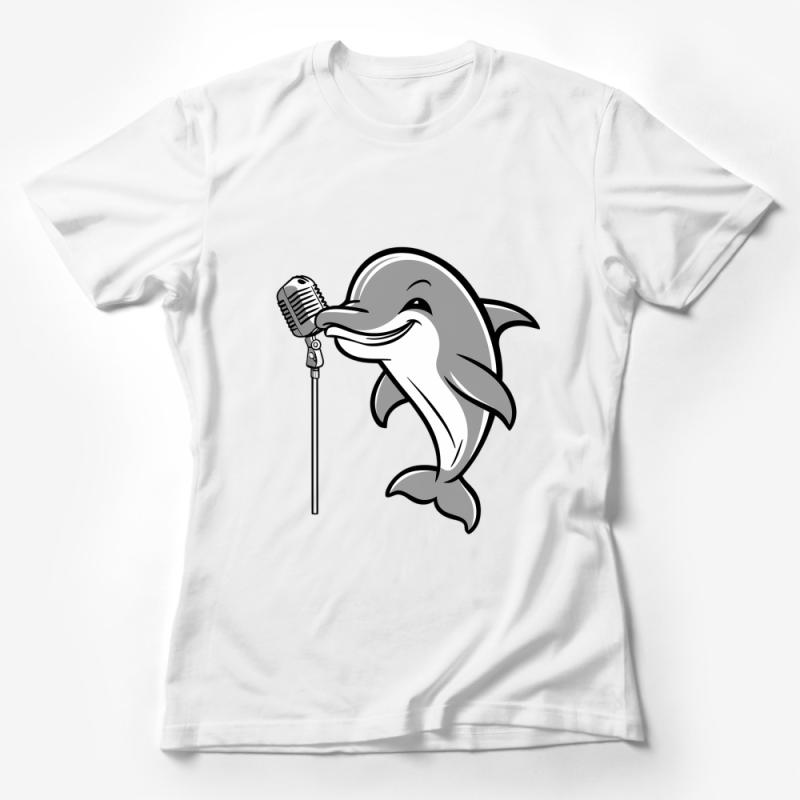 Singing Dolphin Graphic T-Shirt, Unisex Vintage Microphone Tee, Casual Music Lover Shirt, Ocean Animal Illustration Top Female T-Shirt