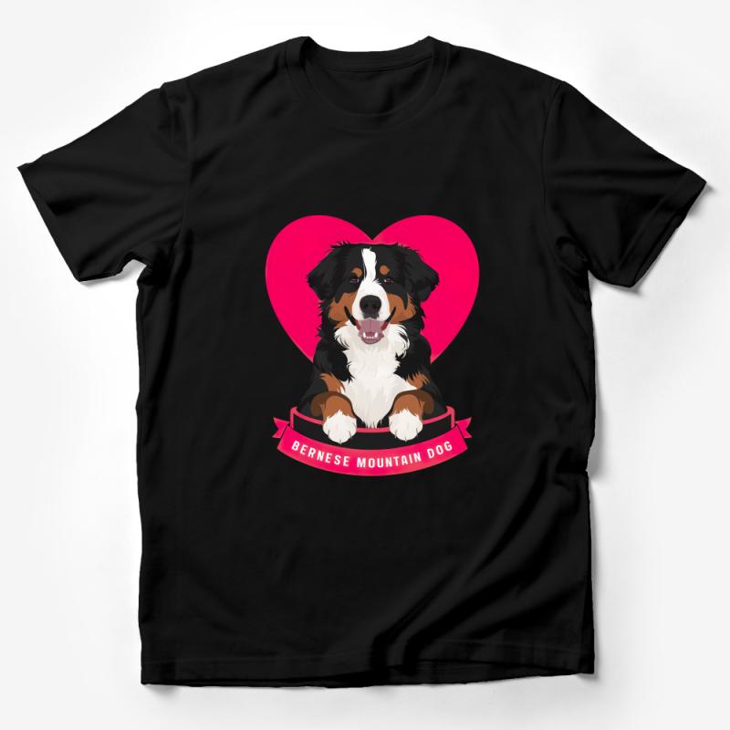 Bernese Mountain Dog T-Shirt, Cute Dog Lover Tee, Heart Illustration, Pet Owner Gift, Animal Graphic Shirt, Unisex Apparel Male T-Shirt