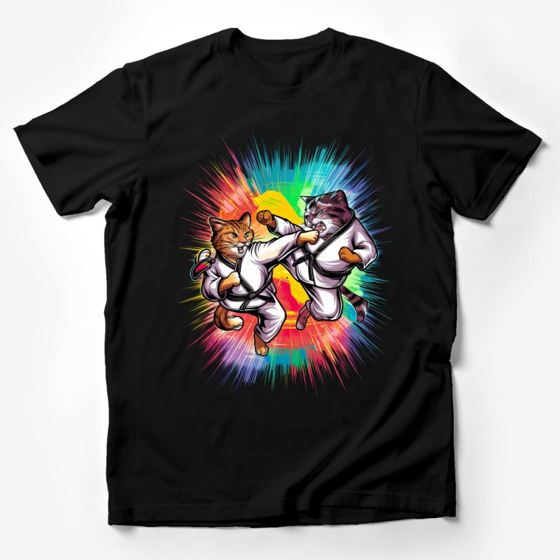 Karate Cats T-Shirt, Funny Martial Arts Tee, Cat Fighter Graphic Shirt, Unisex Adult Clothing, Gift for Cat Lovers, Colorful Karate Design Male T-Shirt