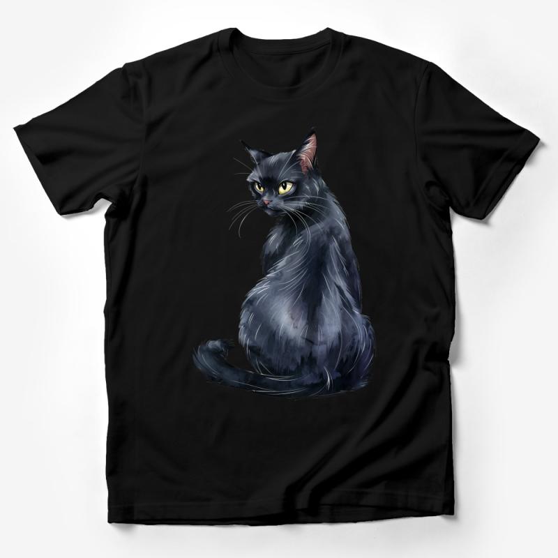 Black Cat T-Shirt, Cute Feline Illustration Tee, Unisex Cat Lover Graphic Shirt, Animal Art Casual Wear, Soft Cotton Gift for Pet Owners Male T-Shirt