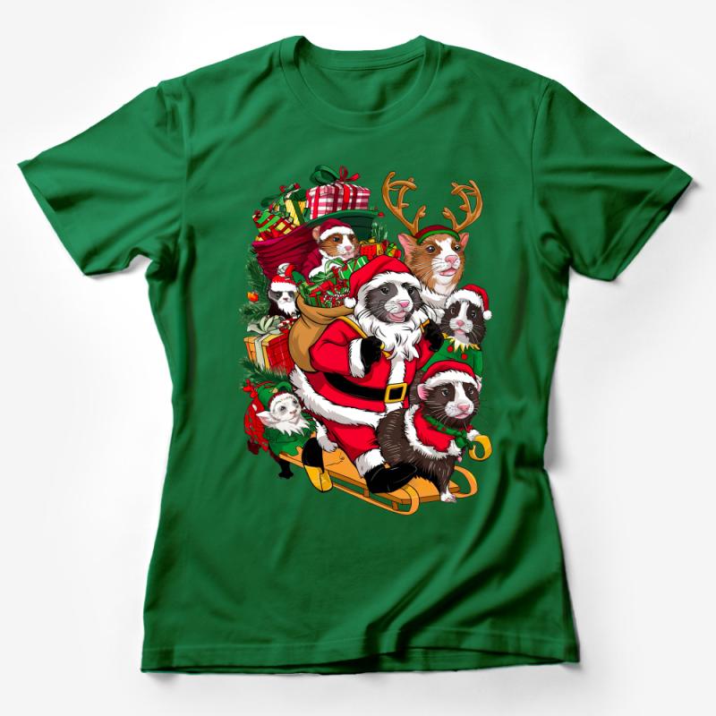 Festive Animal Santa Sleigh Cute Christmas Tee, Holiday Pets T-Shirt, Xmas Gift, Unisex Graphic Tee for Winter Celebrations Female T-Shirt