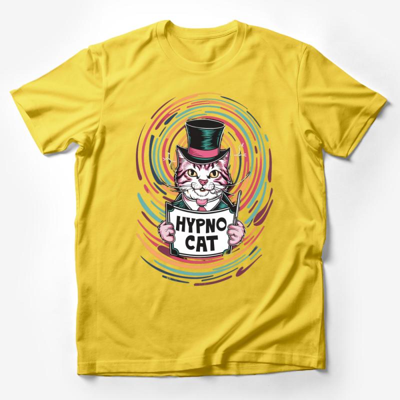 Funky Hypno Cat T-Shirt, Cartoon Cat with Hat, Graphic Tee, Whimsical Animal Shirt, Unisex Cotton Top, Gift for Cat Lovers Male T-Shirt