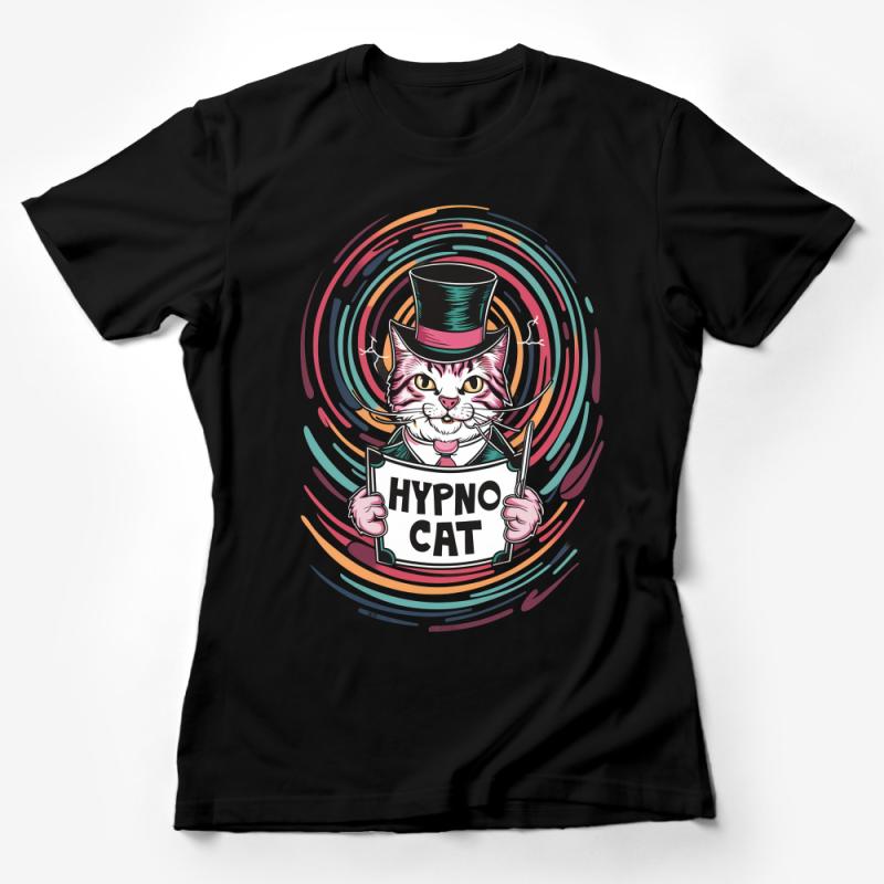 Funky Hypno Cat T-Shirt, Cartoon Cat with Hat, Graphic Tee, Whimsical Animal Shirt, Unisex Cotton Top, Gift for Cat Lovers Female T-Shirt