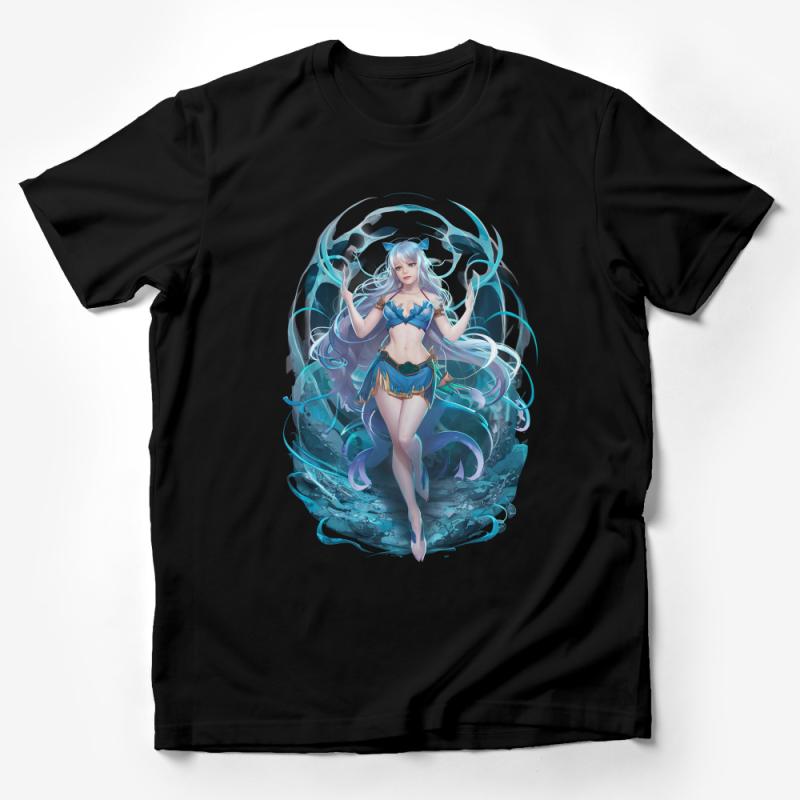 Fantasy Mermaid Art Print Tee, Ocean Themed Graphic T-shirt, Whimsical Aquatic Apparel, Unique Illustrative Women's Clothing Male T-Shirt