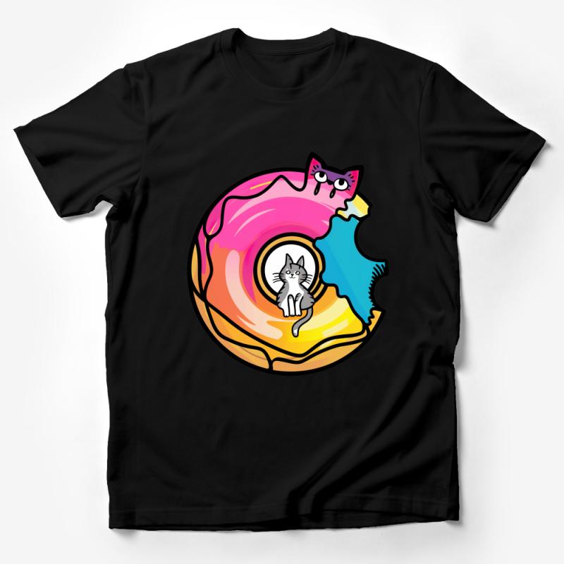 Cute Cat Donut T-Shirt, Funny Kitty Doughnut Graphic Tee, Kawaii Pink Foodie Shirt, Whimsical Animal Top, Unisex Clothing Gift Male T-Shirt