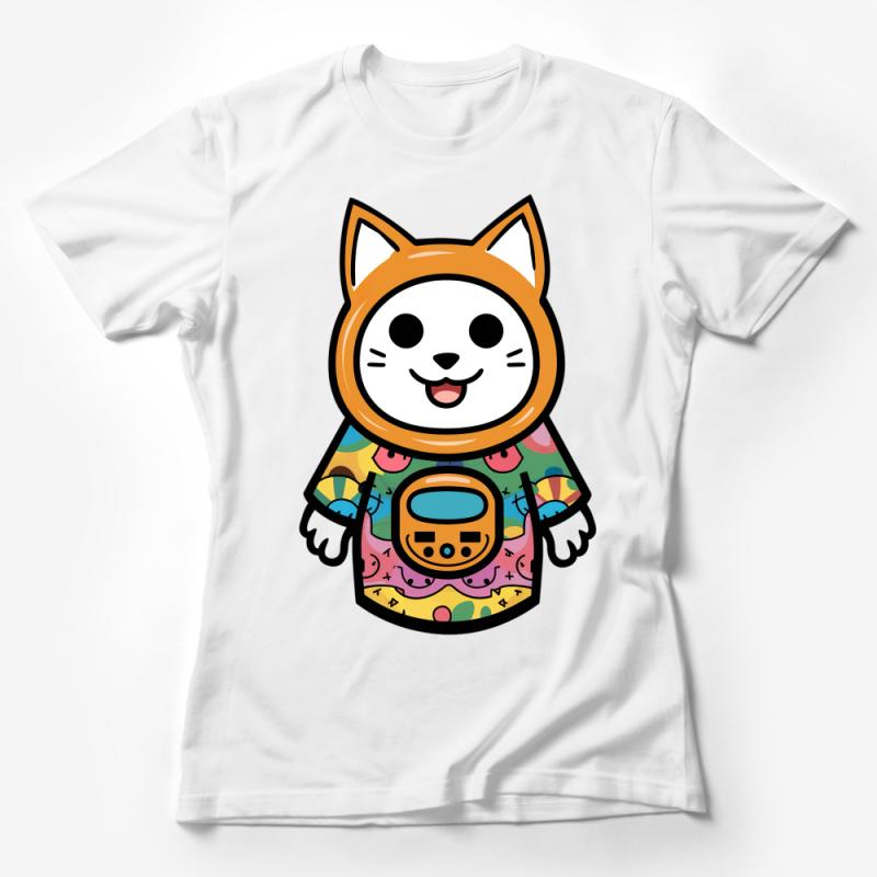 Cute Cat DJ T-Shirt, Kawaii Kitty in Headphones Music Tee, Unisex Cartoon Cat Lover Shirt, Casual Musician Cat Top for All Ages Female T-Shirt