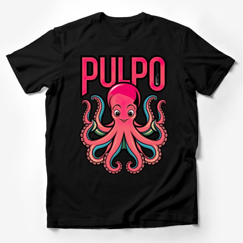 Cute Octopus T-Shirt, Cartoon Pulpo Tee, Unisex Animal Graphic Shirt, Fun Ocean Life Casual Apparel, Gift for Marine Life Fans Male T-Shirt