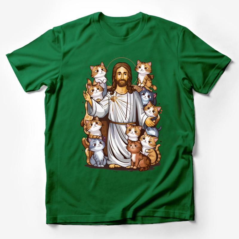 Cute Cat Lover Jesus T-Shirt, Religious Funny Cat Illustration Tee, Christian Kitty Humor, Spiritual Gifts, Unisex Adult Clothing Male T-Shirt