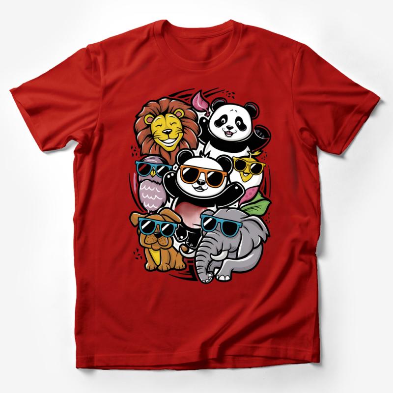 Animal Party T-Shirt, Cool Lion Panda Owl Elephant Tee, Kids and Adults Unisex Graphic Shirt, Fun Zoo Animals with Sunglasses Male T-Shirt