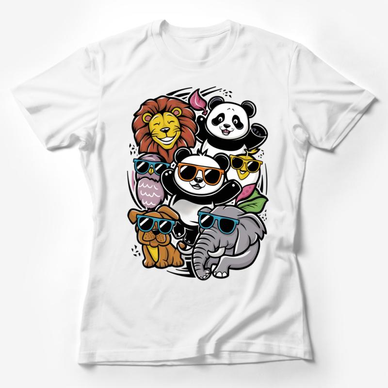 Animal Party T-Shirt, Cool Lion Panda Owl Elephant Tee, Kids and Adults Unisex Graphic Shirt, Fun Zoo Animals with Sunglasses Female T-Shirt