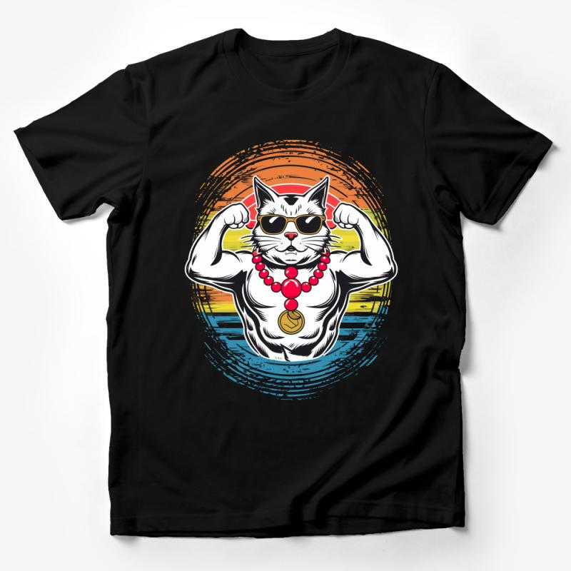 Funny Cat T-Shirt, Muscular Cat with Sunglasses, Hipster Cat Tee, Urban Style Feline Shirt, Cool Cat Lover Gift, Unisex Graphic Tee Male T-Shirt