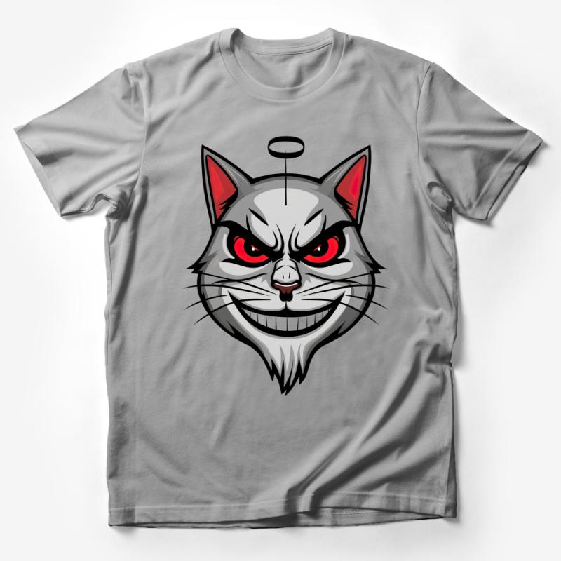 Men's Evil Cat Angel Halloween T-Shirt, Spooky Feline Graphic Tee, Unique Kitty Party Shirt, Casual Comfortable Cotton Apparel Male T-Shirt