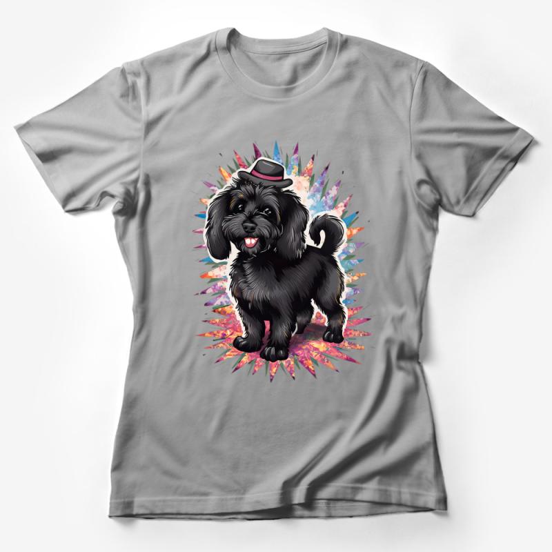 Cute Black Dog T-Shirt, Stylish Pup with Hat, Funny Animal Graphic Tee, Casual Pet Lover Clothing, Unisex Shirt for Dog Owners Female T-Shirt