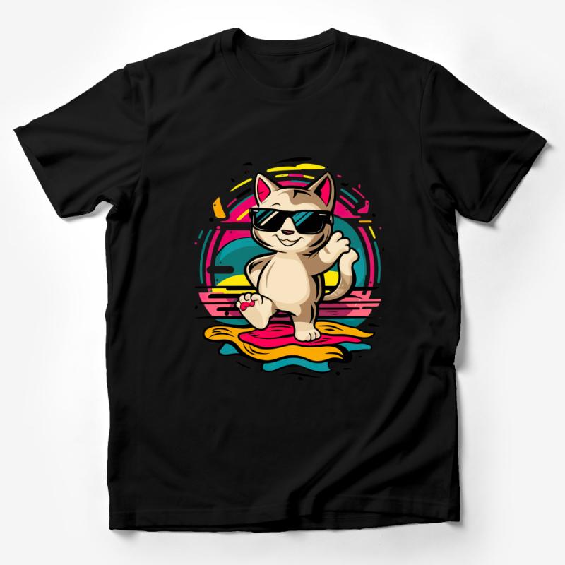 Cool Cat T-Shirt, Funny Sunglasses Cat Tee, Hipster Cat Graphic Shirt, Vintage Style Rainbow, Unisex Tee for Cat Lovers Male T-Shirt