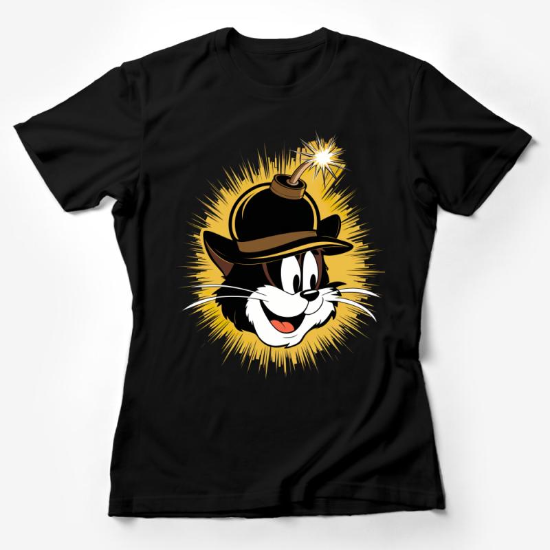 Vintage Inspired Exploding Dynamite Cat Cartoon T-Shirt, Retro Style Graphic Tee, Unisex Casual Wear, Gift for Cartoon Lovers Female T-Shirt