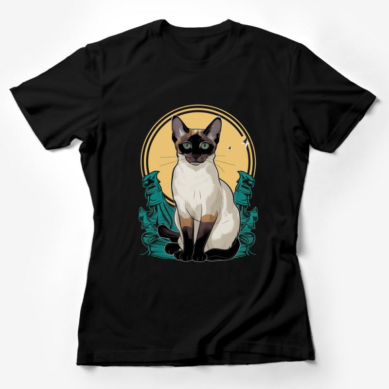 Siamese Cat T-Shirt, Vintage Style Feline Illustration, Unique Cat Lover Tee, Casual Graphic Shirt for Pet Owners Female T-Shirt