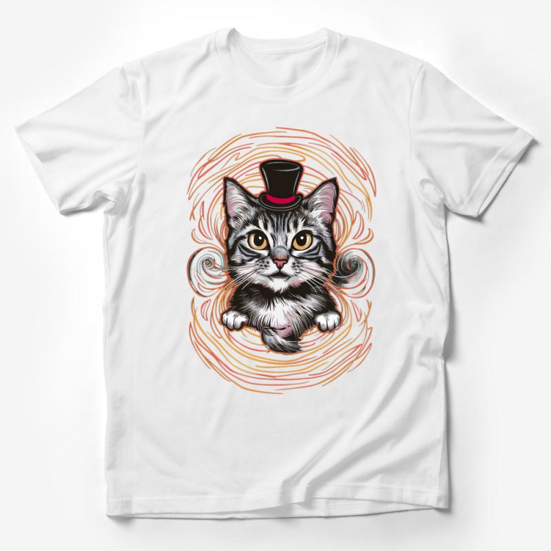 Whimsical Cat with Top Hat T-Shirt, Unique Feline Graphic Tee, Artistic Animal Illustration Unisex Shirt Male T-Shirt