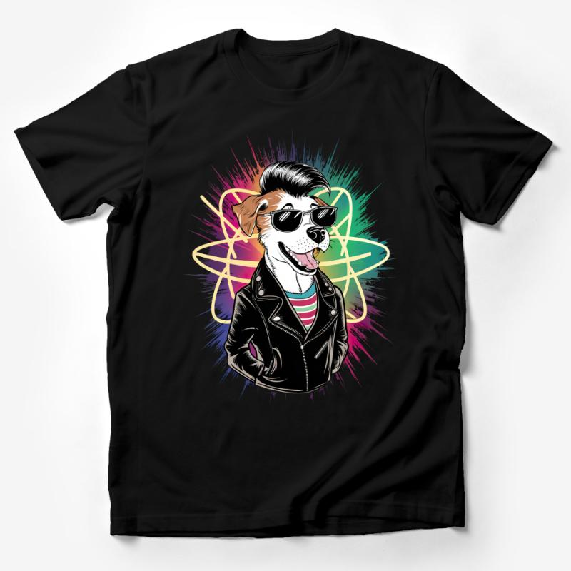 Cool Dog with Sunglasses T-Shirt, Colorful Retro Style Graphic Tee, Unisex Casual Streetwear, Animal Lover Gift Idea, Trendy Dog Print Top Male T-Shirt