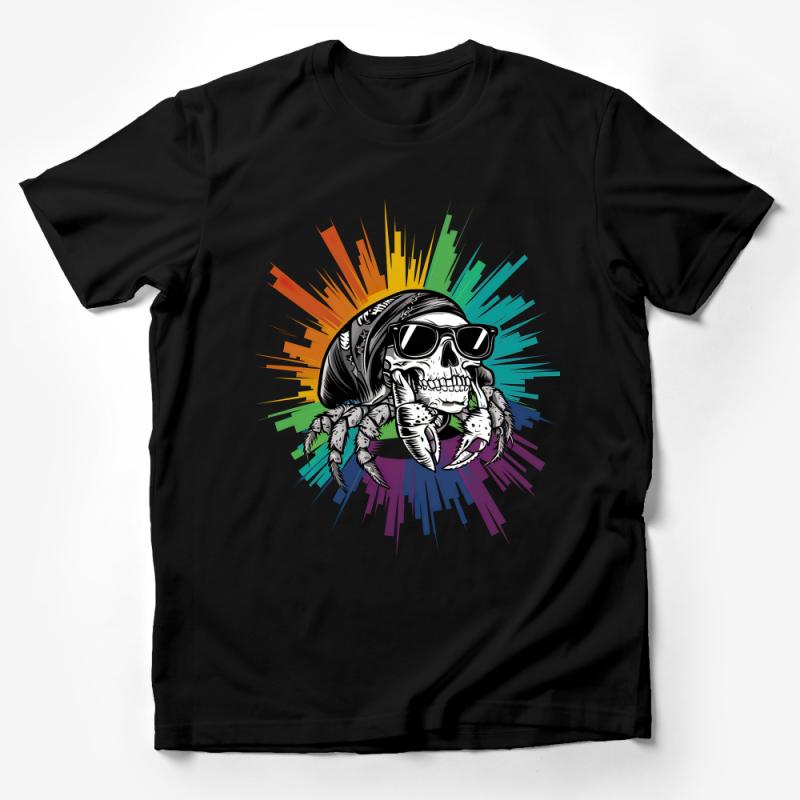 Cool Skull with Sunglasses T-Shirt, Colorful Urban Hipster Skull Tee, Unique Graphic Skull Shirt, Unisex Fashion Apparel Male T-Shirt