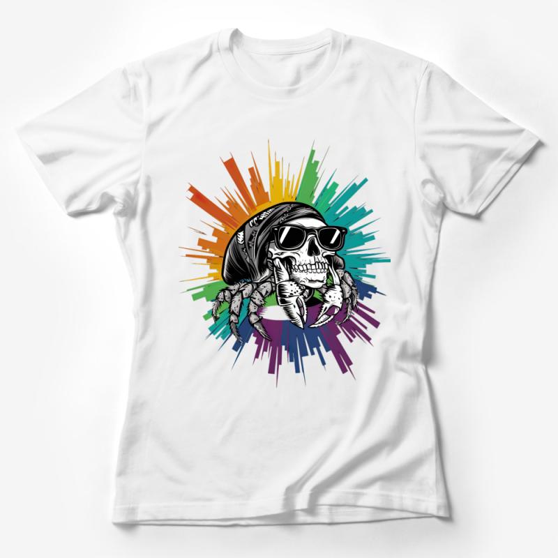 Cool Skull with Sunglasses T-Shirt, Colorful Urban Hipster Skull Tee, Unique Graphic Skull Shirt, Unisex Fashion Apparel Female T-Shirt