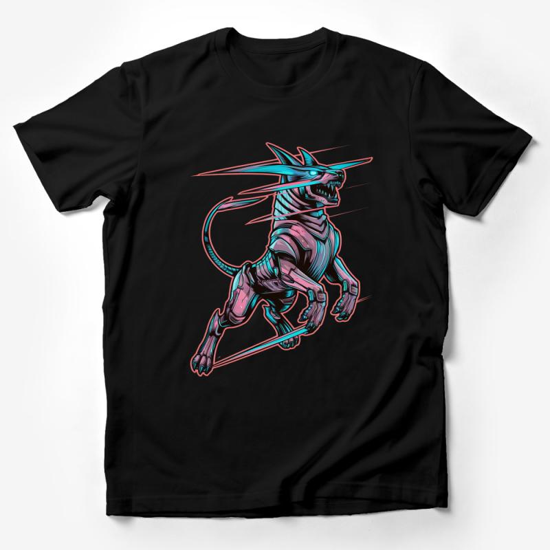 Neon Cyber Dragon T-Shirt, Unique Sci-Fi Creature Tee, Futuristic Aesthetic Apparel, Graphic Design Unisex Shirt Male T-Shirt