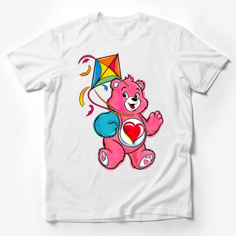 Colorful Cartoon Bear with Kite T-Shirt, Cute Animal Graphic Tee, Unisex Kids and Adult Sizes Available Male T-Shirt