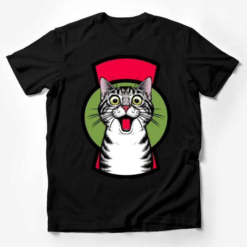 Funny Cat T-Shirt, Cartoon Kitty with Surprise Face, Unique Cat Lover Gift, Unisex Graphic Tee, Casual and Comfy Animal Shirt Male T-Shirt