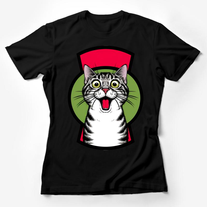 Funny Cat T-Shirt, Cartoon Kitty with Surprise Face, Unique Cat Lover Gift, Unisex Graphic Tee, Casual and Comfy Animal Shirt Female T-Shirt