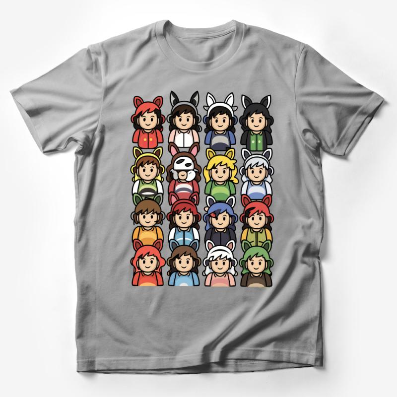 Cartoon Animal Ears T-Shirt, Cute Character Tee, Unisex Adult and Children Sizes, Casual Wear Male T-Shirt