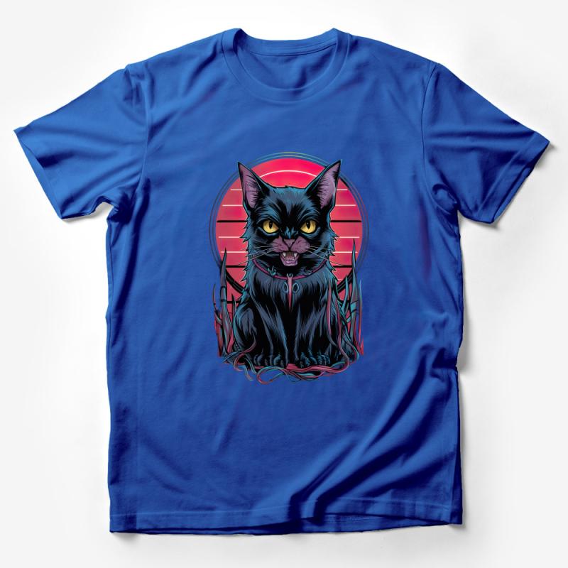 Black Cat T-Shirt, Cool Feline Graphic Tee, Anime Cat Lover Gift, Unisex Apparel, Retro Stylized Cat Shirt, Casual Wear, Pet Enthusiast Top Male T-Shirt