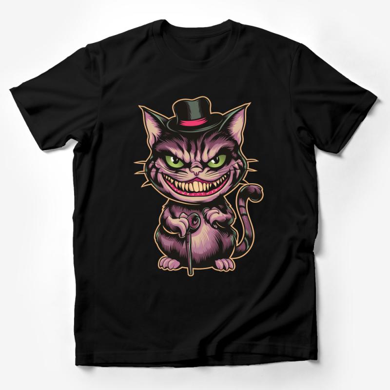 Whimsical Cheshire Cat T-Shirt, Alice in Wonderland Inspired Tee, Unisex Cartoon Graphic Shirt, Unique Gift for Cat Lovers Male T-Shirt