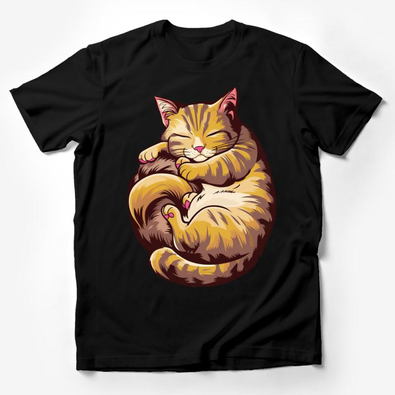 Cute Cat T-Shirt, Adorable Sleeping Kitten Graphic Tee, Unisex Cat Lover Gift, Cozy Pet Illustration Shirt, Animal Art Top Male T-Shirt