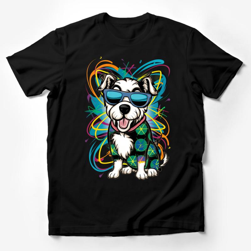 Stylish Dog Graphic Tee, Cool Sunglasses Pup T-Shirt, Fun Animal Lover Clothing, Vibrant Colors Top, Unisex Male T-Shirt