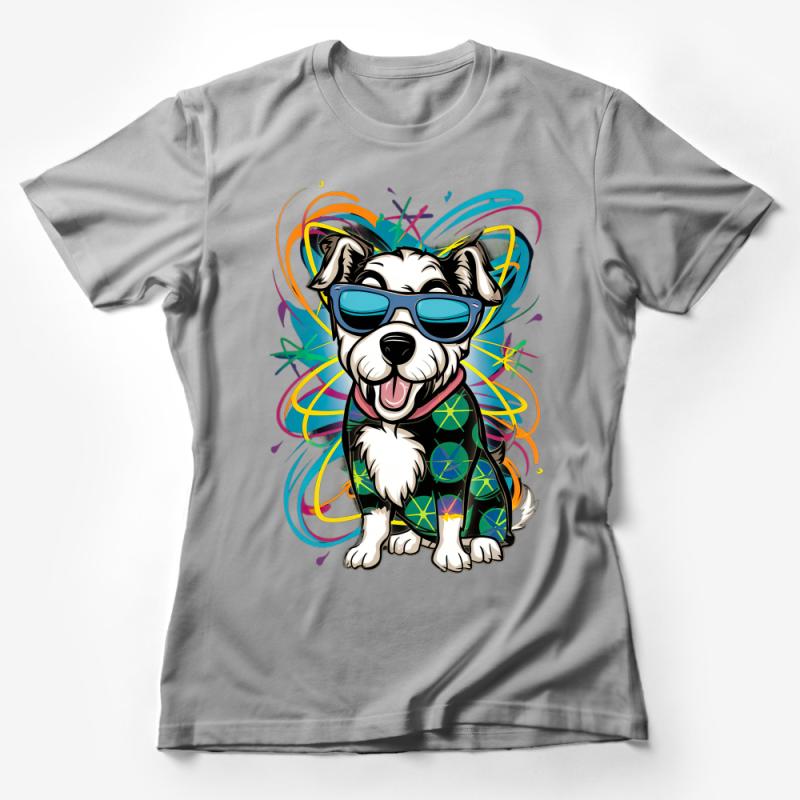 Stylish Dog Graphic Tee, Cool Sunglasses Pup T-Shirt, Fun Animal Lover Clothing, Vibrant Colors Top, Unisex Female T-Shirt