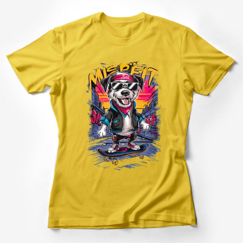 Cool Skateboarding Dog T-Shirt, Retro Style Graphic Tee, Urban Skater Pup, Casual Streetwear Top, Unisex Shirt for Trendy Look Female T-Shirt