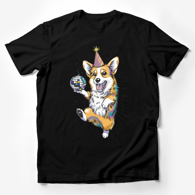 Party Corgi T-Shirt, Cute Dog Birthday Celebration Tee, Unisex Adult Casual Wear, Fun Animal Graphic Top Male T-Shirt