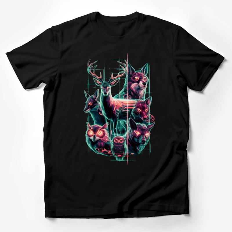 Cyberpunk Wildlife T-Shirt, Neon Animal Print, Sci-Fi Nature Tee, Unisex Graphic Shirt Male T-Shirt