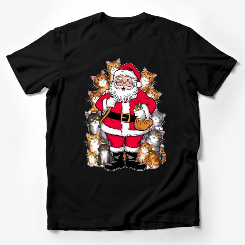 Santa Claus With Cute Cats T-Shirt, Christmas Kitty Holiday Tee, Festive Cat Lovers Gift, Unisex T-Shirt Male T-Shirt