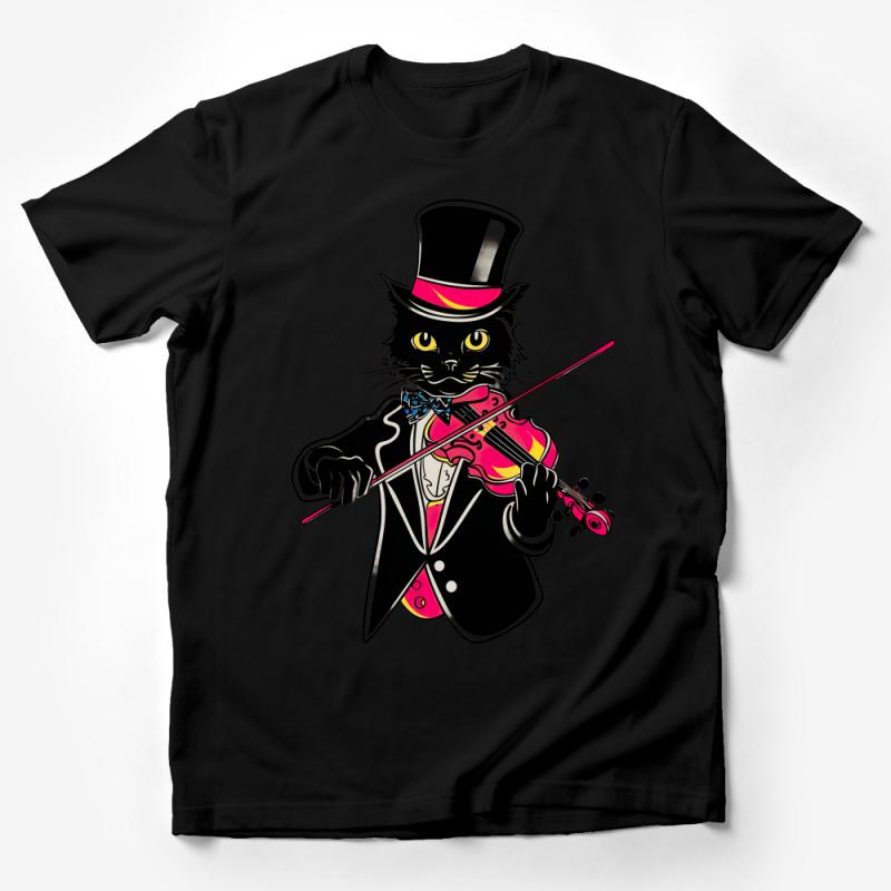 Cat Violinist T-Shirt, Dapper Cat with Violin Graphic Tee, Musician Cat in Suit, Feline Orchestra, Animal Music Lover Gift, Unique Cat Art Male T-Shirt