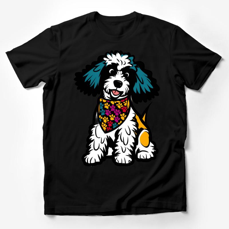 Cute Dog T-Shirt, Fun Cartoon Puppy Graphic Tee, Unisex Dog Lover Shirt, Colorful Pet Bandana Design, Soft Cotton, Casual Wear Male T-Shirt