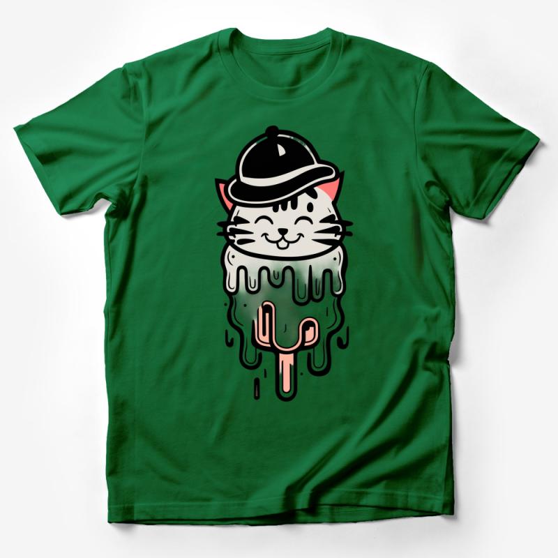 Cute Cat Ice Cream Cone T-shirt, Funny Summer Tee, Cartoon Cat Shirt, Whimsical Kitten Top, Unisex Adult Clothing, Novelty Gift Shirt Male T-Shirt