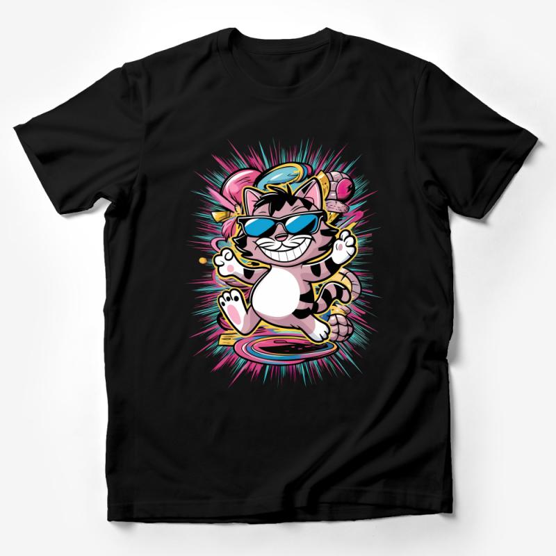 Cool Cat T-Shirt, Funky Cat with Sunglasses Tee, Graphic Cartoon Cat Top, Unisex Casual Shirt, Vibrant Street Style Apparel for All Male T-Shirt