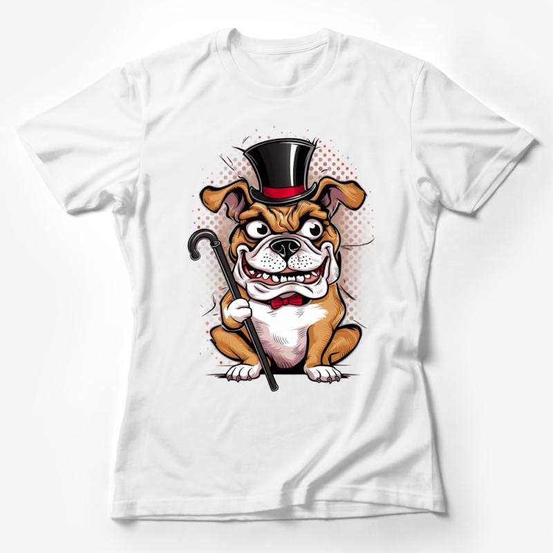 Funny Bulldog Magician T-Shirt, Cute Dog with Top Hat Graphic Tee, Animal Lover Gift, Unisex Whimsical Bulldog Apparel Female T-Shirt