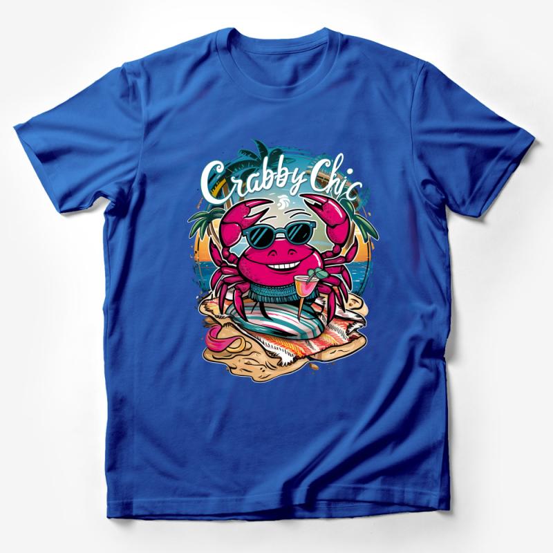 Beach Vibes T-Shirt, Colorful Crab Graphic, Summer Style Tee, Casual Beachwear Apparel, Fun Ocean Animal Print, Unisex Clothing Male T-Shirt