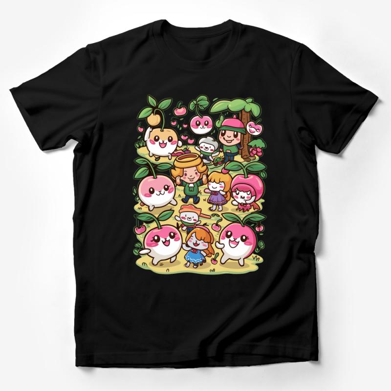 Cute Fruit Characters T-Shirt, Funny Apple and Peach Kids Shirt, Cartoon Fruit Garden Tee, Unisex Clothing Gift Male T-Shirt