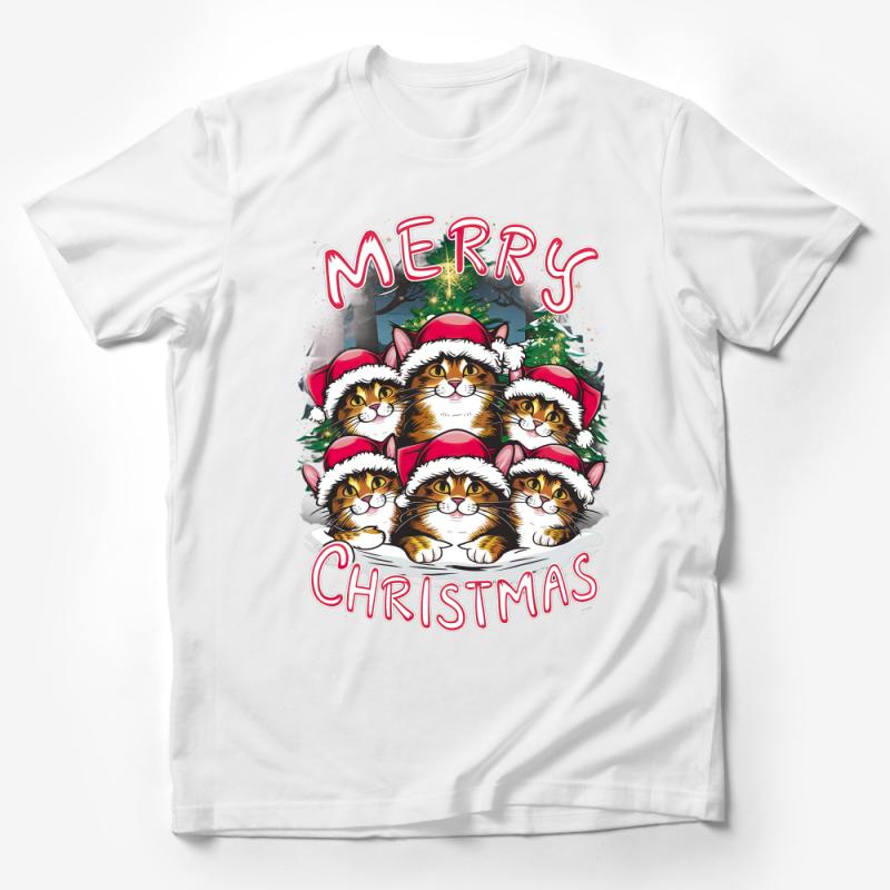 Funny Cat Christmas T-Shirt, Santa Hat Kitty Holiday Tee, Cute Cat Lover Gift, Festive Animal Xmas Shirt, Unisex Graphic Tee for All Male T-Shirt