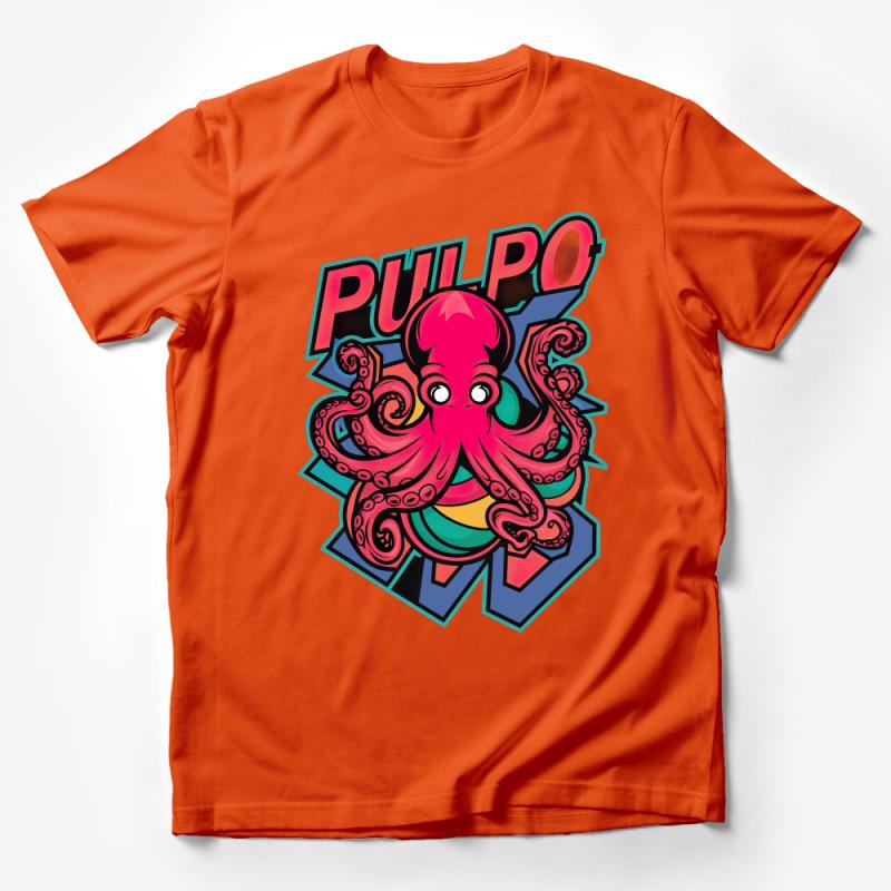 Vibrant Octopus Graphic T-shirt, Colorful Pulpo Tee, Unisex Streetwear Shirt, Casual Hipster Top, Cool Marine Animal Print, Summer Wear Male T-Shirt