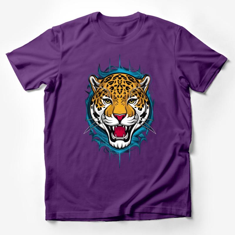 Men's Graphic Tee - Fierce Jaguar With Tribal Accents, Cool Animal Face Shirt, Unique Wildlife T-Shirt Design, Jungle Cat Apparel Male T-Shirt