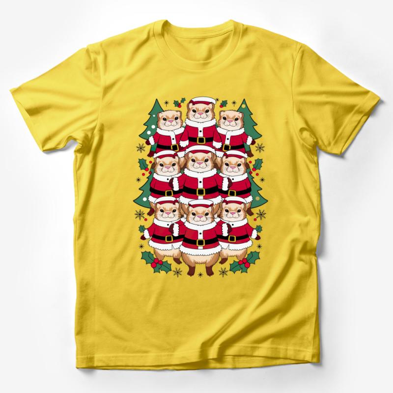 Festive Cat Christmas Tree T-Shirt, Santa Cats Holiday Apparel, Cute Kitten Xmas Party Tee, Family Matching Outfit Male T-Shirt